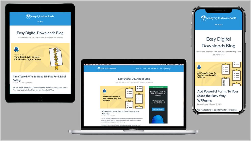 Screenshots: Easy Digital Downloads Blog 1